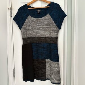 Style & Co. Blue and Gray Patchwork Midi Dress